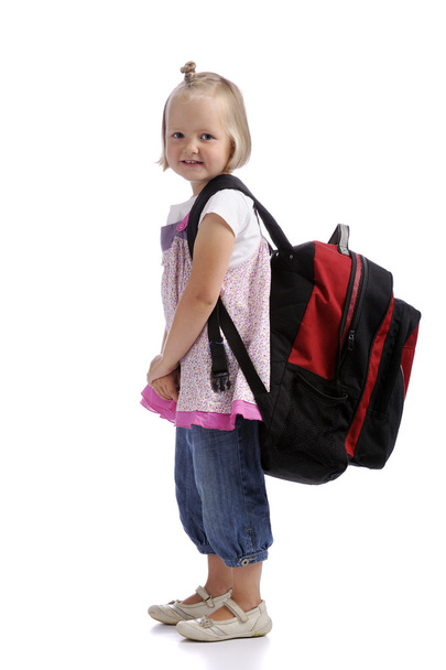 happy little girl with backpack - Fotó, kép