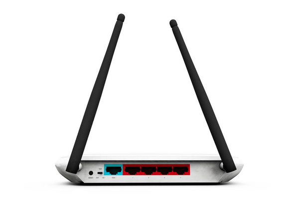one modem router with two antennas for wireless network (3d rend - Φωτογραφία, εικόνα