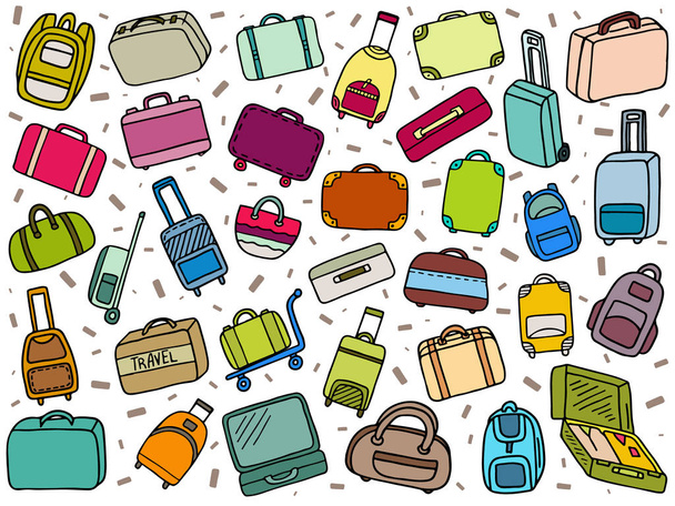 комплект с сумками, чемоданами, рюкзаками
 - Вектор,изображение
