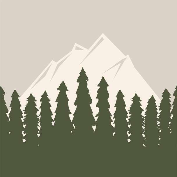 Tree outdoor travel pine silhouette coniferous natural tops pine spruce branch cedar plant leaf stem background vector illustration. - Вектор, зображення