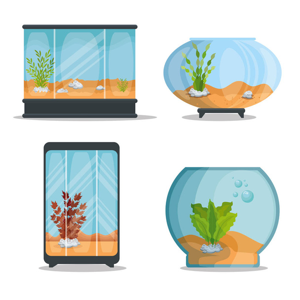 set beautiful aquariums icons - Vektör, Görsel