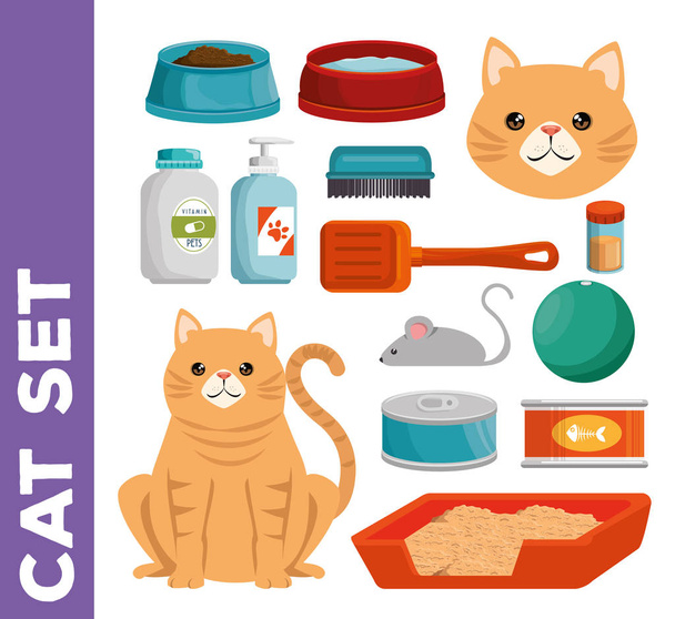 tienda de mascotas gato set iconos
 - Vector, imagen