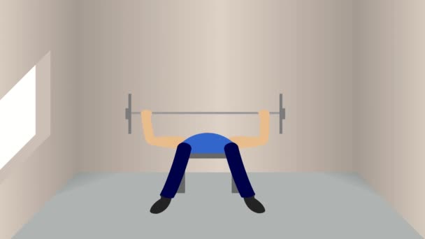Een sportman persen Barbell op gym vector animatie. sport concept. Gezonde levensstijl - Video