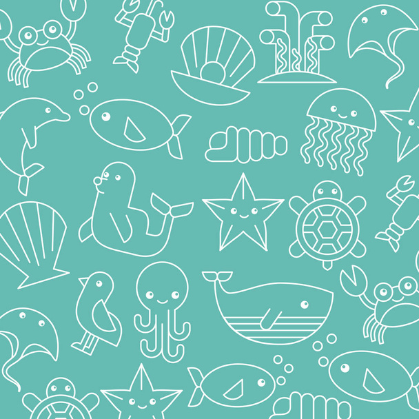 sea life icons set flat draw - Vecteur, image