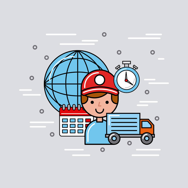 vervoer wereldwijde logistieke cartoon - Vector, afbeelding