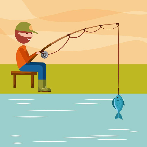 man fishing enjoy it - Vector, Image