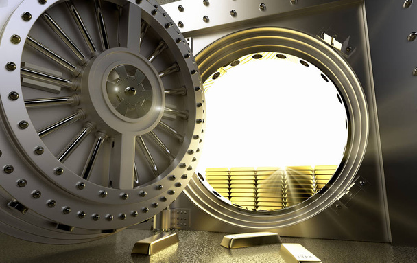 3D rendering of a bank Vault with gold bars inside - Photo, Image
