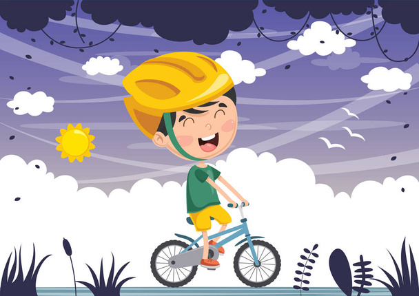 Vector Illustration Of Kid Cycling - Vector, Image