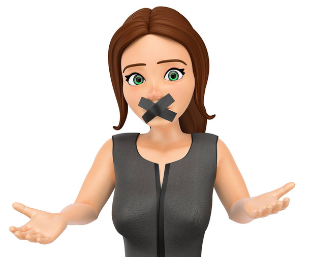 3D Бизнес-женщина с заклеенным скотчем ртом
 - Фото, изображение