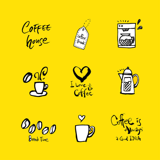 Cafe poster / yarım yamalak kahve illüstrasyon - vektör - Vektör, Görsel