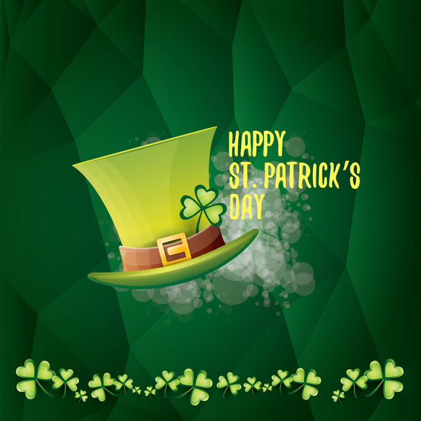 vector saint patricks day label with glossy hat and ribbon with text isolated on green background. saint patricks day poster or banner design - ベクター画像