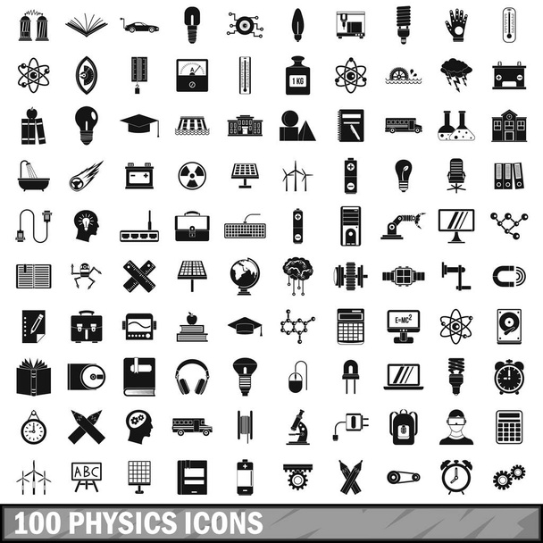 100 fizik Icons set, basit tarzı  - Vektör, Görsel