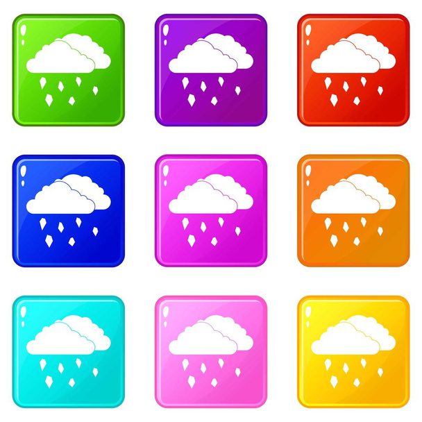Clouds and hail icons 9 set - Vector, Image