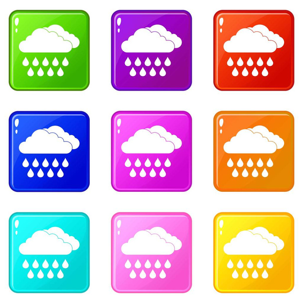 Cloud and rain icons 9 set - Vecteur, image