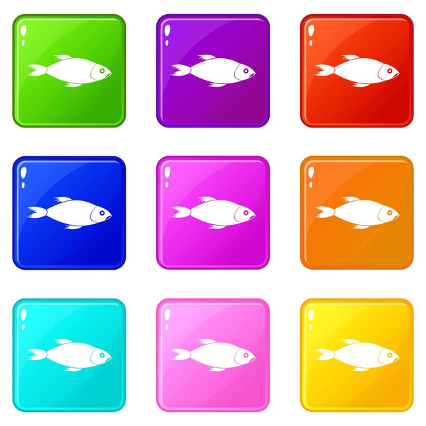 Fish icons 9 set - Vector, afbeelding
