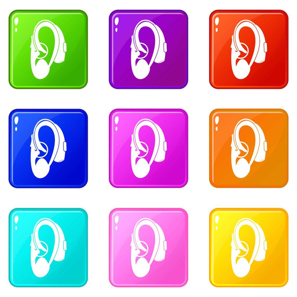 Hearing aid icons 9 set - Vector, imagen