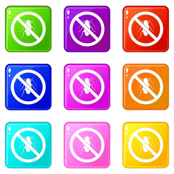 No cockroach sign icons 9 set - Vecteur, image