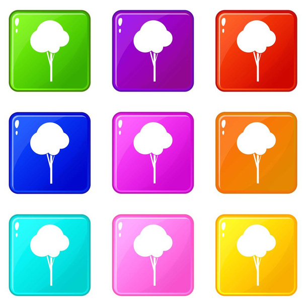 Fluffy tree icons 9 set - Διάνυσμα, εικόνα