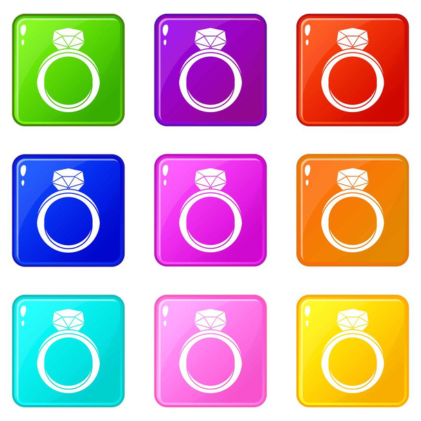 Wedding ring icons 9 set - Διάνυσμα, εικόνα