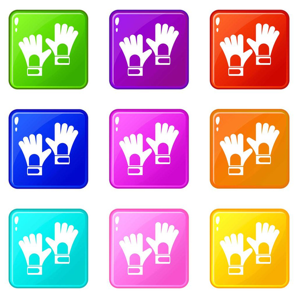 Gloves of goalkeeper icons 9 set - Vecteur, image