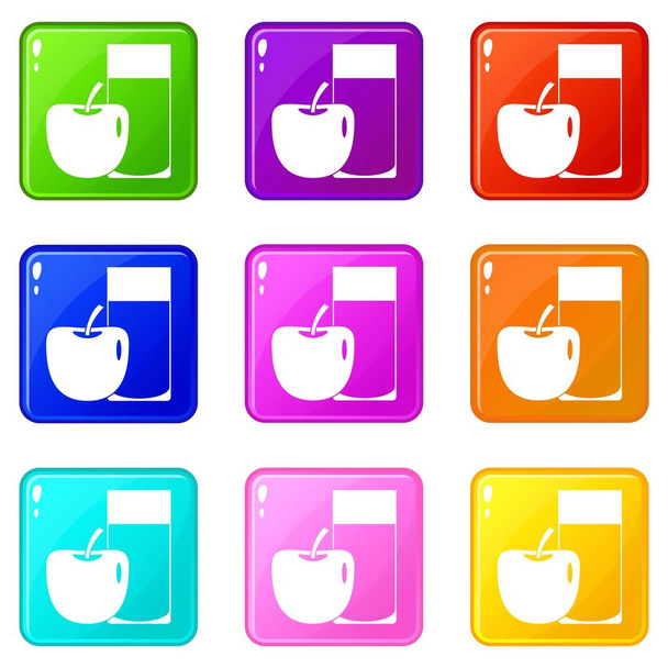 Glass of drink and apple icons 9 set - Vector, imagen