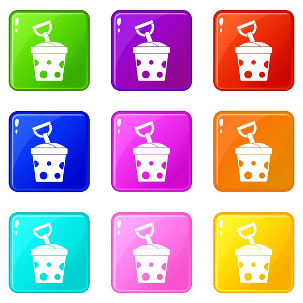 Toy bucket and shovel icons 9 set - Vector, Image