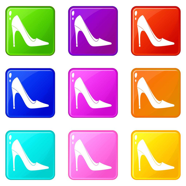 High heel shoe icons 9 set - Vector, afbeelding