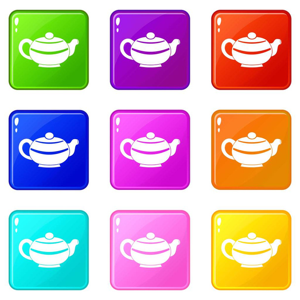 Chinese teapot icons 9 set - Διάνυσμα, εικόνα