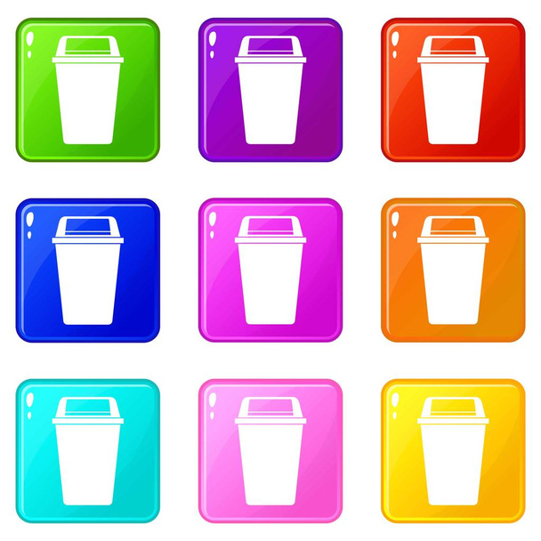 Plastic flip lid bin icons 9 set - Διάνυσμα, εικόνα
