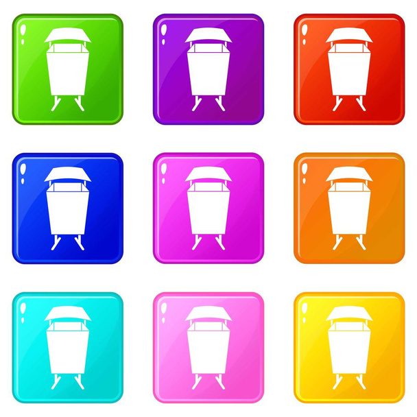 Litter waste bin icons 9 set - Διάνυσμα, εικόνα