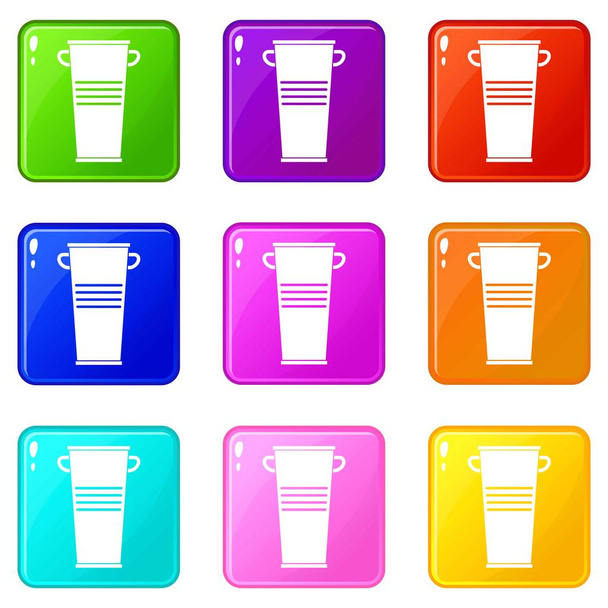 Trash can with handles icons 9 set - Vettoriali, immagini