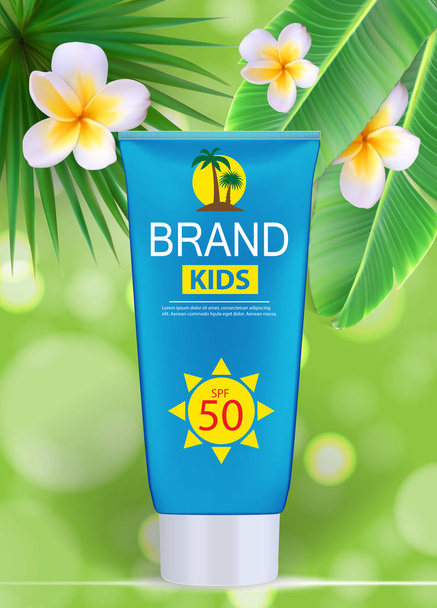 Botella de crema Sun Care, plantilla de tubo para anuncios o fondo de revista. Ilustración vectorial realista 3D
 - Vector, Imagen