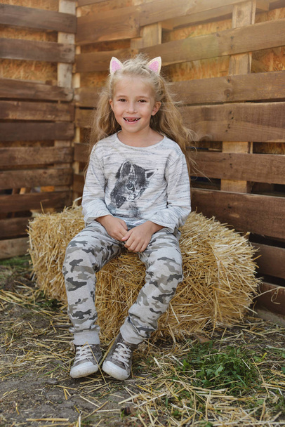little girl on the hay - Fotó, kép
