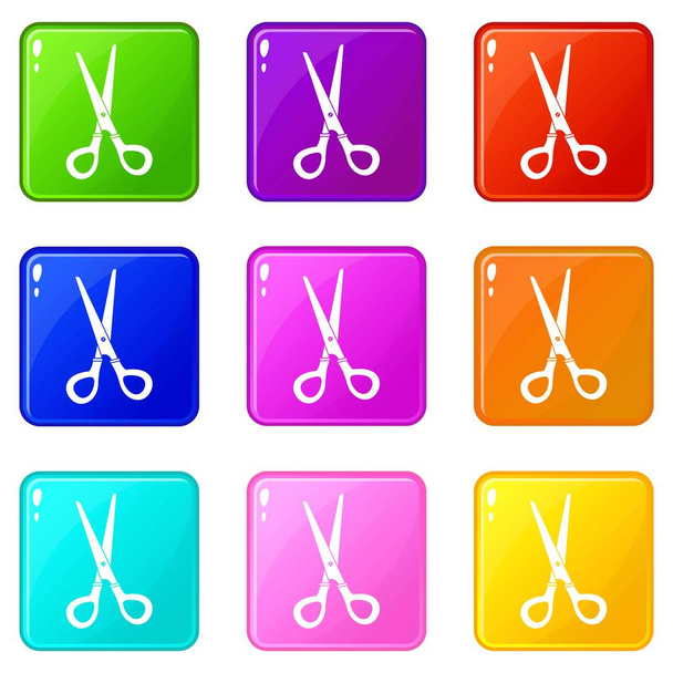 Stationery scissors icons 9 set - Вектор, зображення