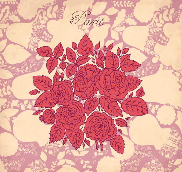 Romantic vintage floral background with roses - Διάνυσμα, εικόνα
