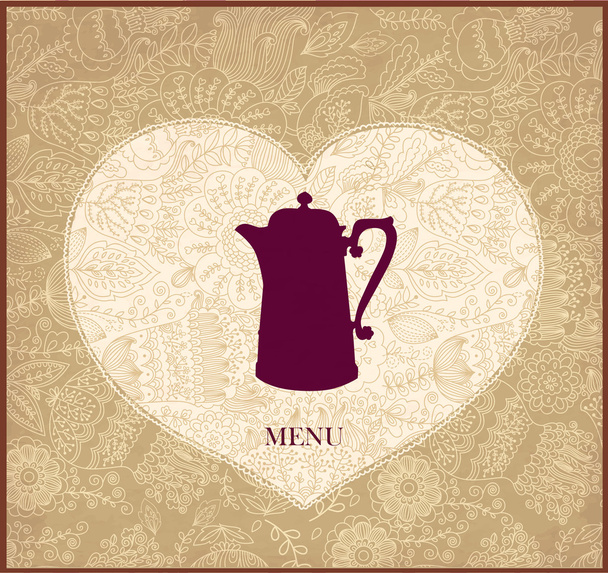 Pastel vintage floral card with coffeepot - Vector, Image