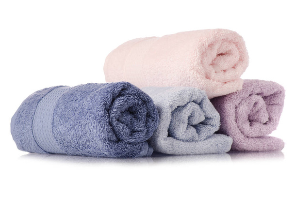 A stack of towels pink blue roll - Φωτογραφία, εικόνα