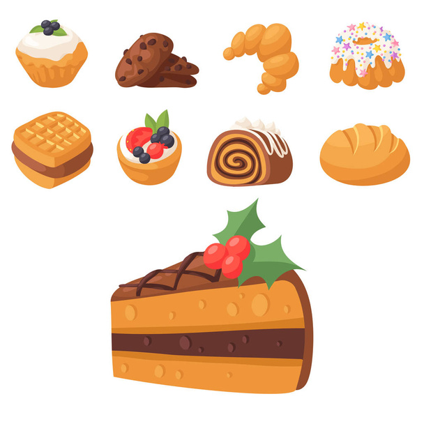クッキー ベクトル ケーキおいしいおやつおいしいチョコレートの自家製クッキー菓子ビスケット ケーキ甘いデザート ベーカリー食品イラスト - ベクター画像