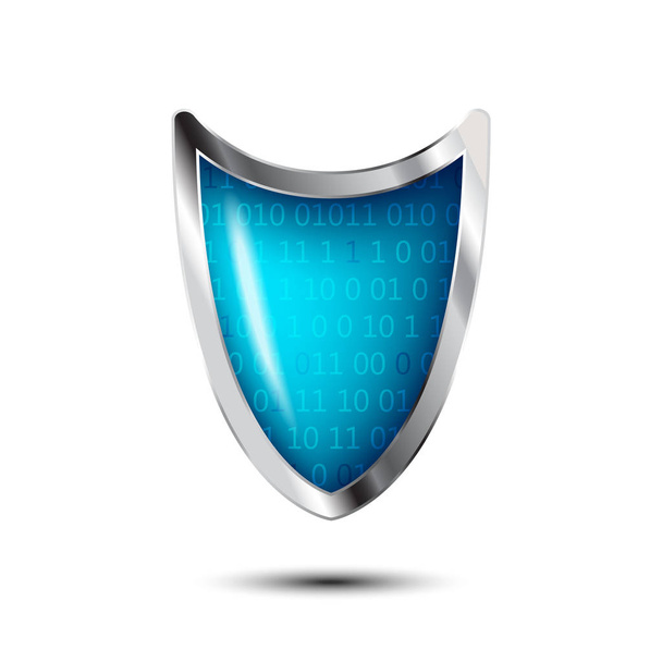 Conceito antivírus de segurança cibernética com escudo azul prata e num
 - Vetor, Imagem