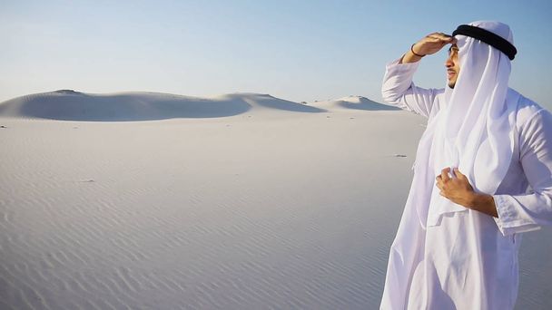 Kaunis Emirate Sheikh näyttää ulos matkan asuntovaunu kameleita
 - Valokuva, kuva