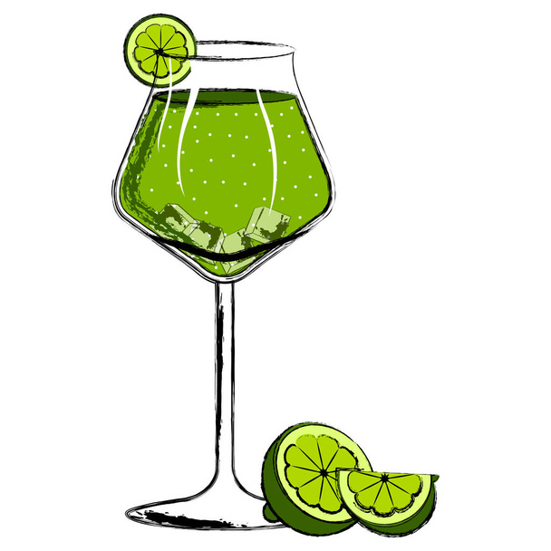 Green cocktail with a lemon slice - Vecteur, image
