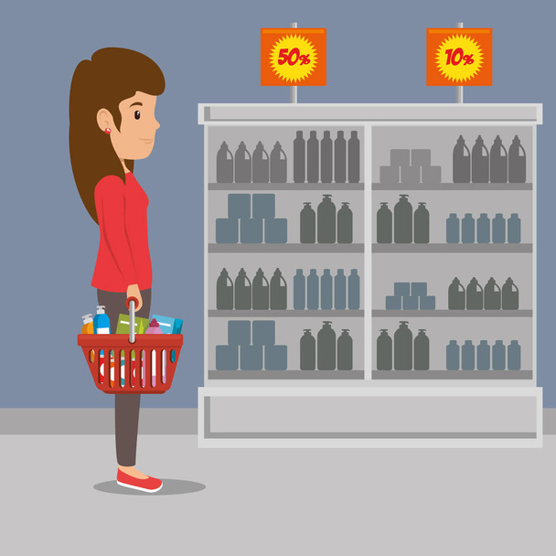people shopping at the supermarket with offer - Vector, Image