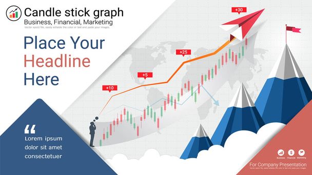 Candlestick and financial graph charts, Infographic presentations template, Global network connection and Business analytics, Forex stock market investment trading, Bullish point, Bearish point. - Vector, Image