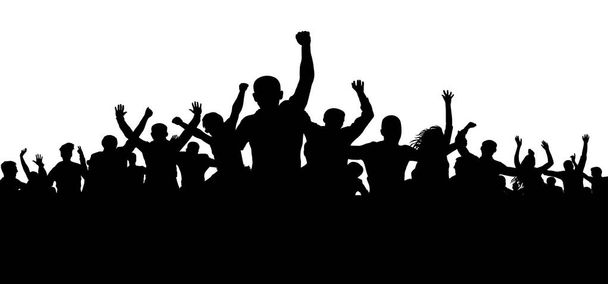 Protesters, enraged crowd of people silhouette vector, angry mob - Vector, Image
