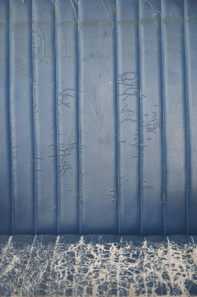 texture and pattern of old blue leather seat upholstery - Photo, Image