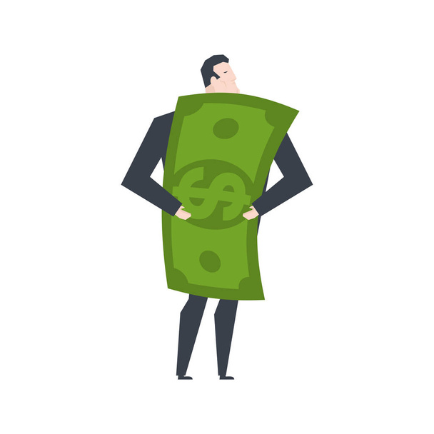 Profit Businessman and money. Boss hugs dollar. office life vect - Vector, Image