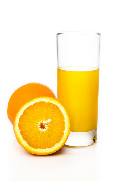 Orange, a glass of orange juice. Isolate on white background - Foto, Imagen
