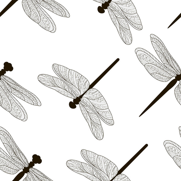 Pattern of silhouettes of dragonflies - Διάνυσμα, εικόνα