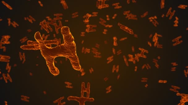 Células víricas naranjas abstractas bajo microscopio. Multiplicación de bacterias o infecciones. Antecedentes científicos Ilustración de representación 3D
 - Metraje, vídeo