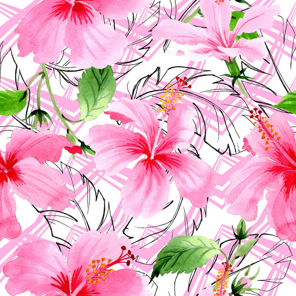 Цветочный гибискус розовый цветочный узор в акварельном стиле
. - Фото, изображение